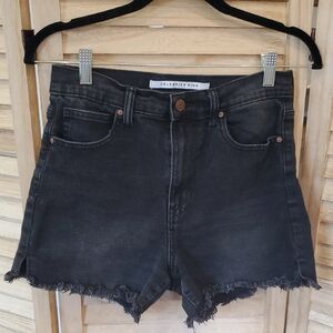 3/35 Celebrity Pink Black Faded wash high rise Jean Shorts Frayed Hem Sz 7/28